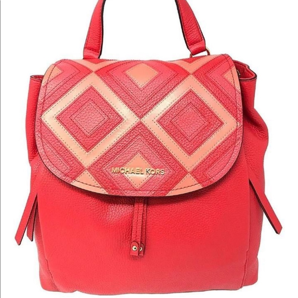 Michael Korda Red Riley Leather Backpack